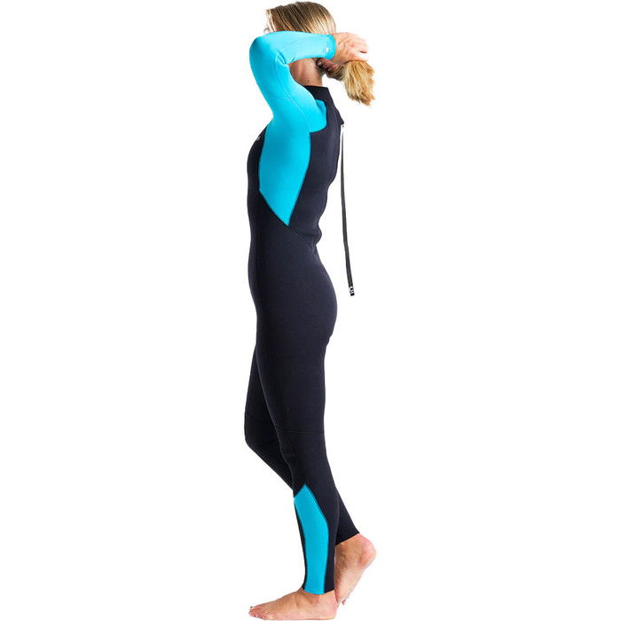 2024 C-Skins Mujer Surflite 3/2mm Gbs Back Zip Neopreno C-SL32WBZ - Raven Black / Bright Cyan / Azure